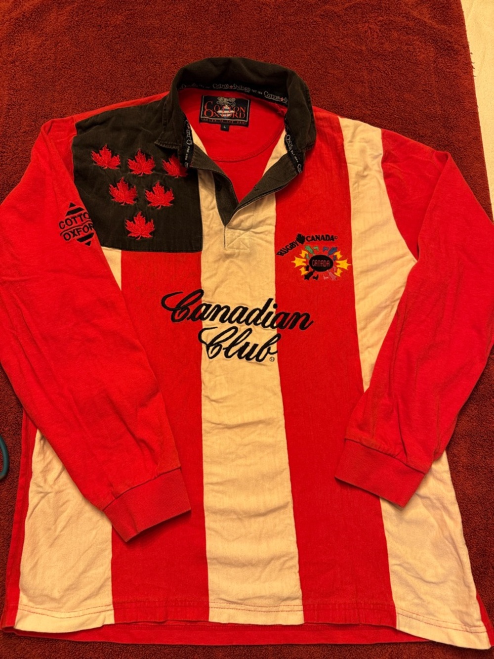 Men's Red & White Rugby Polo Shirt